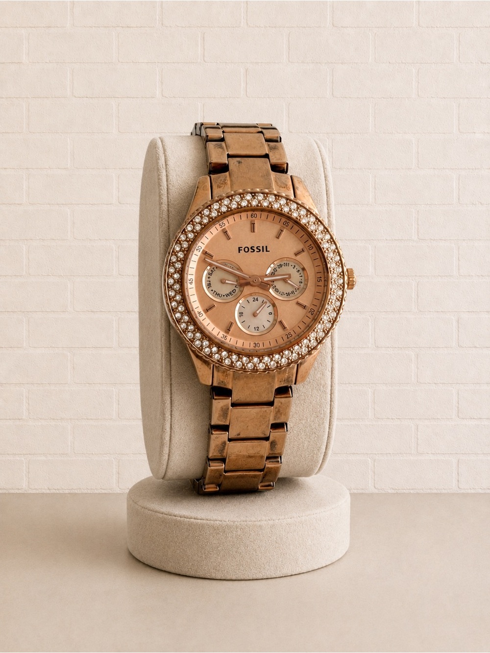 Fossil Rose Gold-Tone Crystal Bezel Women's Watch